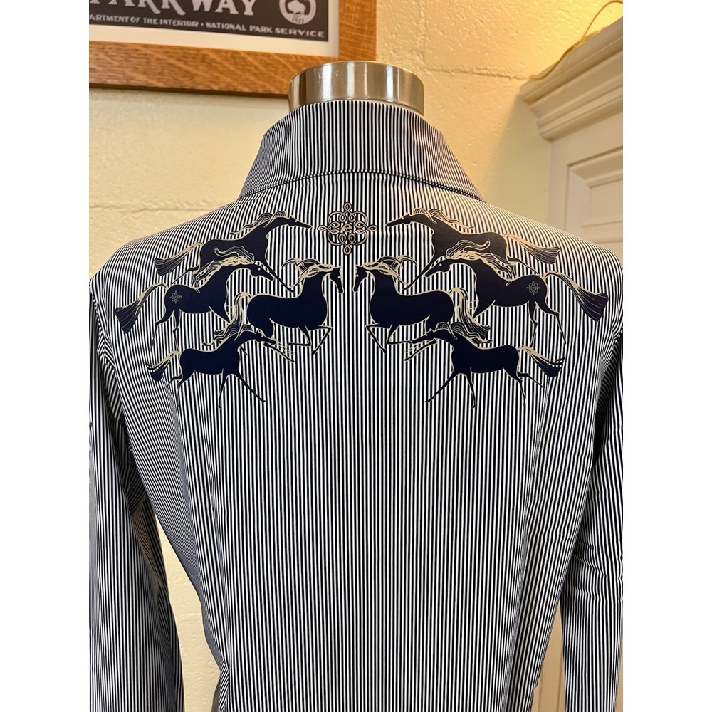 New With‎ Tags Espoir Running Horses Navy Ladies' Button Sun Shirt Size Medium - Picture 10 of 10